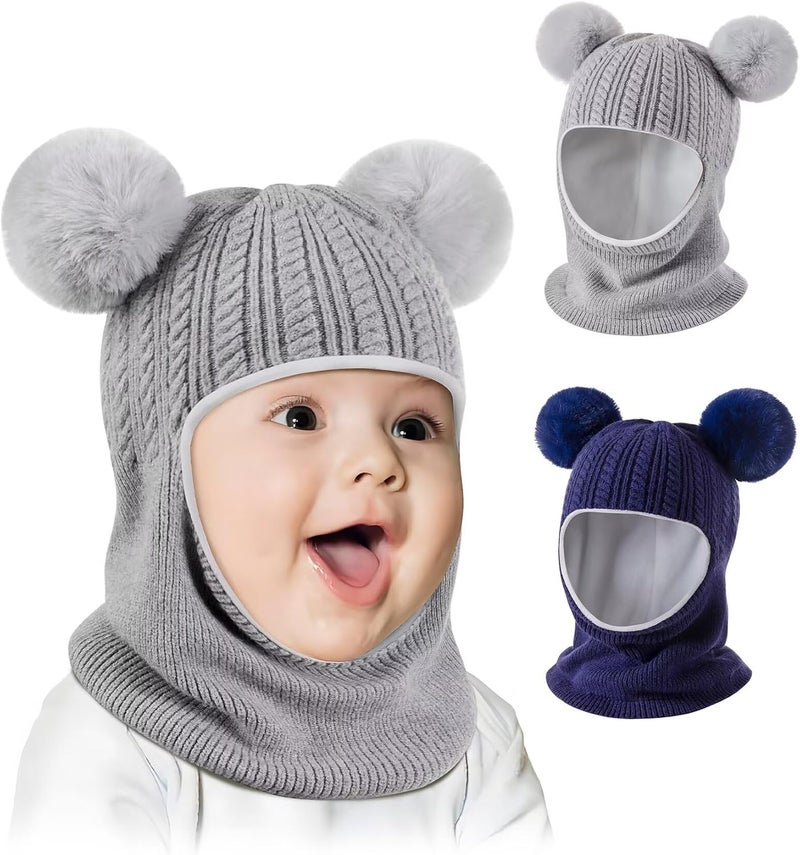 HAITHO Baby Winter Hat Scarf Set 2 Pack, Toddler Beanie Hats Girl Boy with Neck Warmer, Beanie for Kids Knit Warm for Cold Weather - Image 1